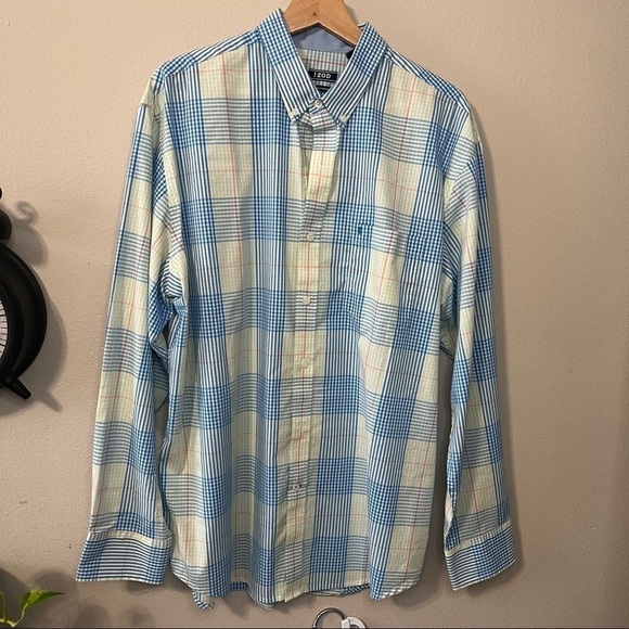 IZOD plaid yellow and blue long sleeve shirt Size Large - Picture 1 of 10